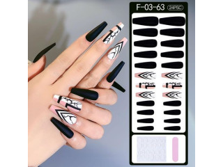 24x Long Coffin False Nails Full Cover Press On For Nail Art Home 03