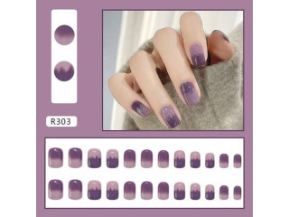 24PCS Taro Purple False Nails Girls Sweet Style Short Press
