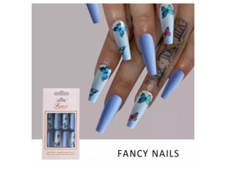 30pcs/Box French Blue Butterfly Press On Nails