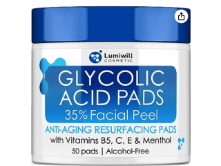 Glycolic Acid Pads 35% - Peel Pads with Natural Glycolic Acid, Vitamin B5, C, E