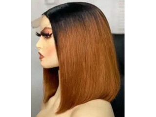Human Hair Extensions & Hair Pieces Online : Ombre Straight Blunt Wig With Closure