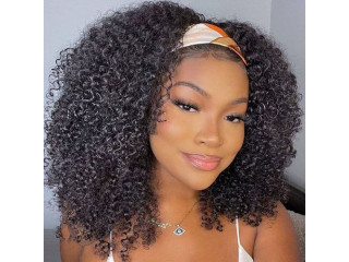 ISEE Hair Afro Kinky Curly Headband Wig Human 180% Density
